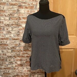 Lauren Ralph Women’s Stripped Boatneck Top Dark Side Inserts Cotton Blend XL